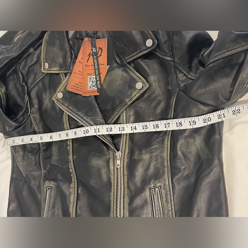 Leather Moto Jacket - Black Distressed - Sz L - Picture 9 of 13